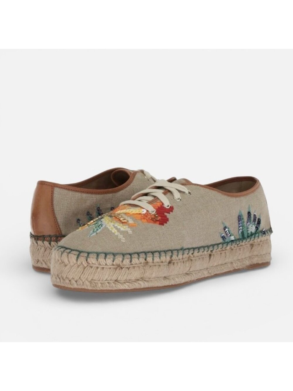 Nine West Guinup Linen Oxford Flat Espadrille Sneaker Tropical Sequins Women 10
